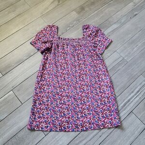 J.Crew 100% linen short puff sleeve smocking afternoon dress in berry floral XXL